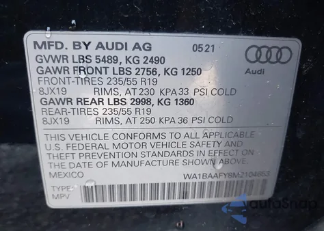 2021 Audi Q5 Premium Plus 45 Tfsi Quattro S Tronic из США, поврежденный, VIN WA1BAAFY8M2104653